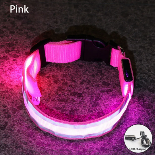 USB Rechargeable Dog collar/Nylon Reflective LED Dog Collar